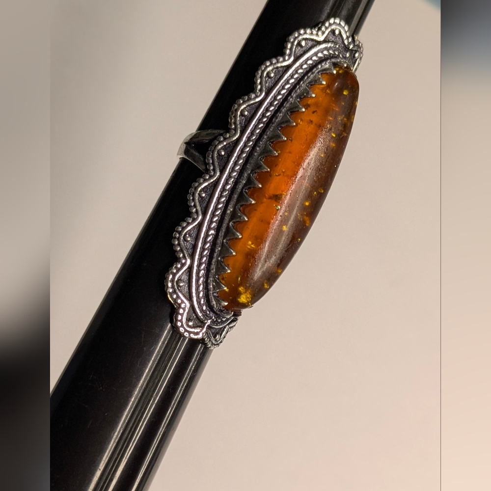 Handcrafted Ladies Golden Amber Full Finger Ring (6.25) - Picture 6 of 13